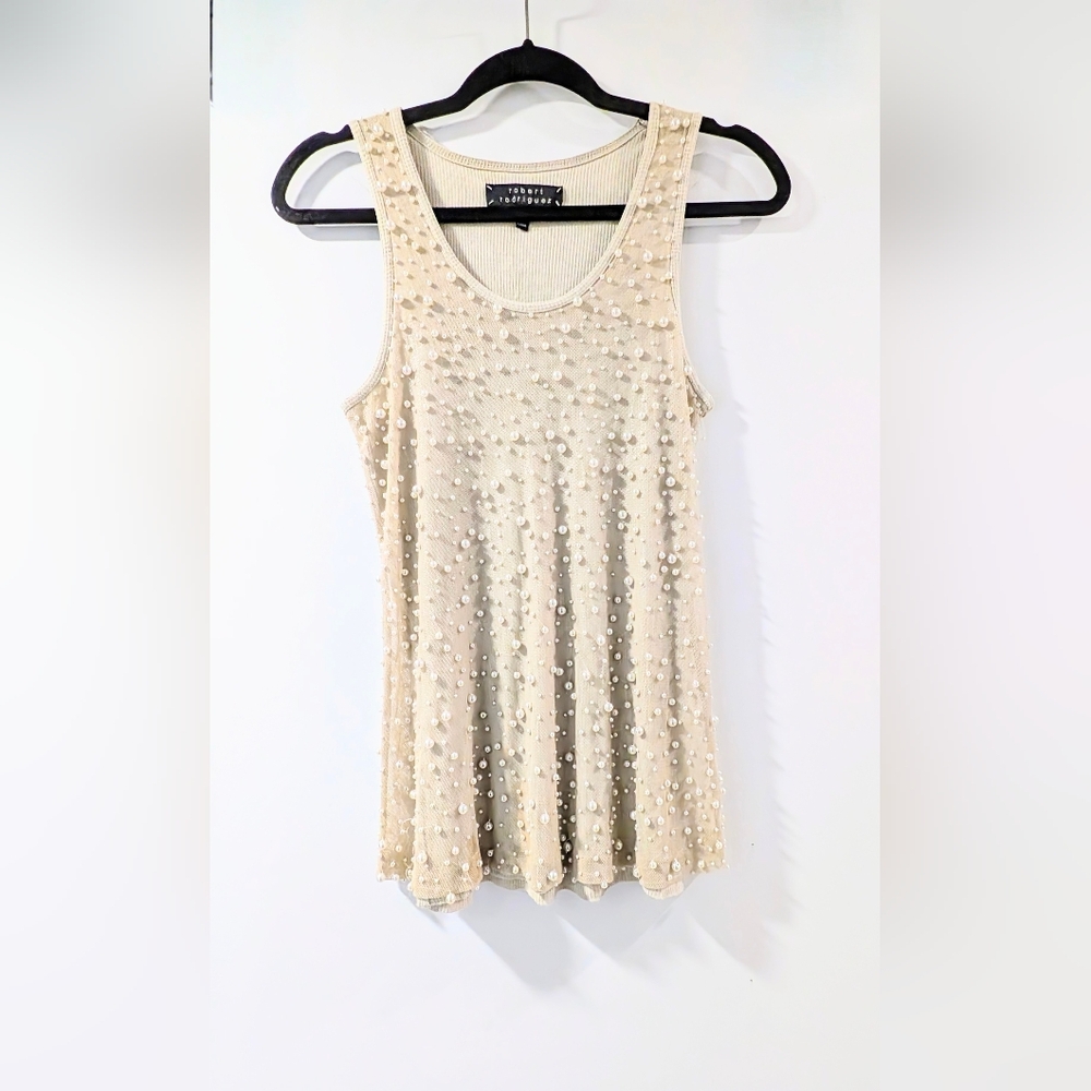 Robert Rodriguez Beige Tank Top With Pearls